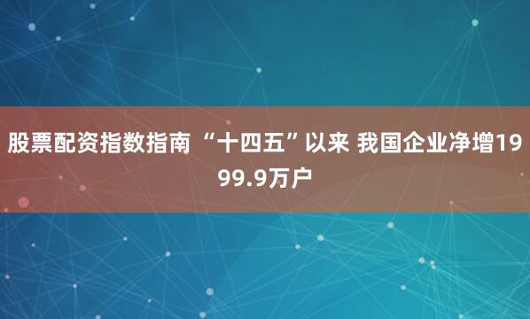 股票配资指数指南 “十四五”以来 我国企业净增1999.9万户
