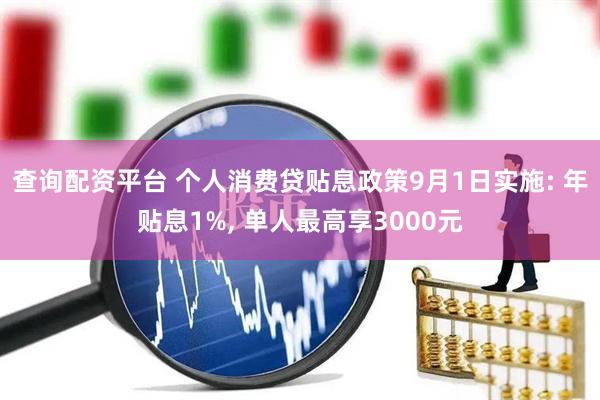 查询配资平台 个人消费贷贴息政策9月1日实施: 年贴息1%, 单人最高享3000元
